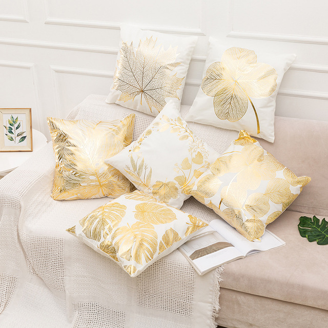 White and Gold Decorative Pillow Covers – Elegant Throw Cushion Covers 45x45cm