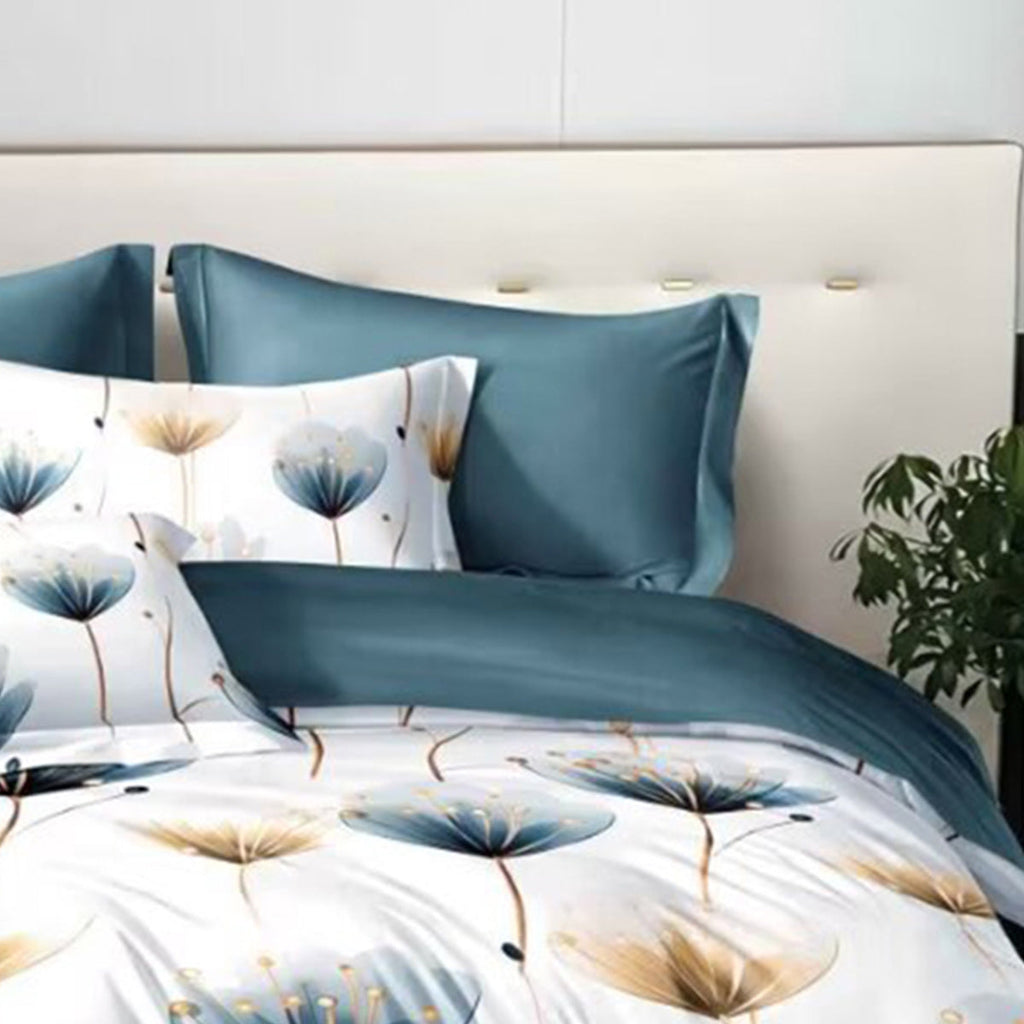 Blue and White Floral Duvet Cover Set – 3 Piece Microfiber Bedding Set with Pillowcases Twin Full Queen King