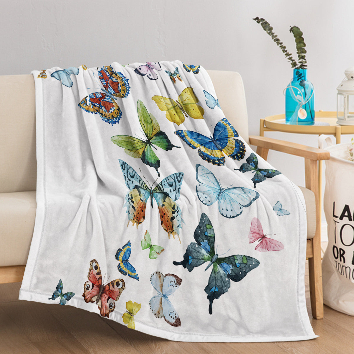 Colorful Butterfly Printed Blanket – Soft Sherpa Fleece Throw Blanket for Couch & Bed