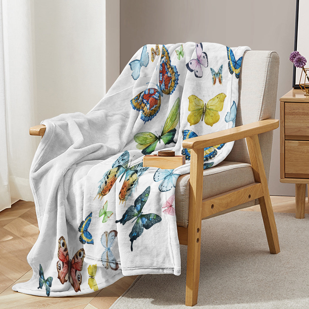 Colorful Butterfly Printed Blanket – Soft Sherpa Fleece Throw Blanket for Couch & Bed