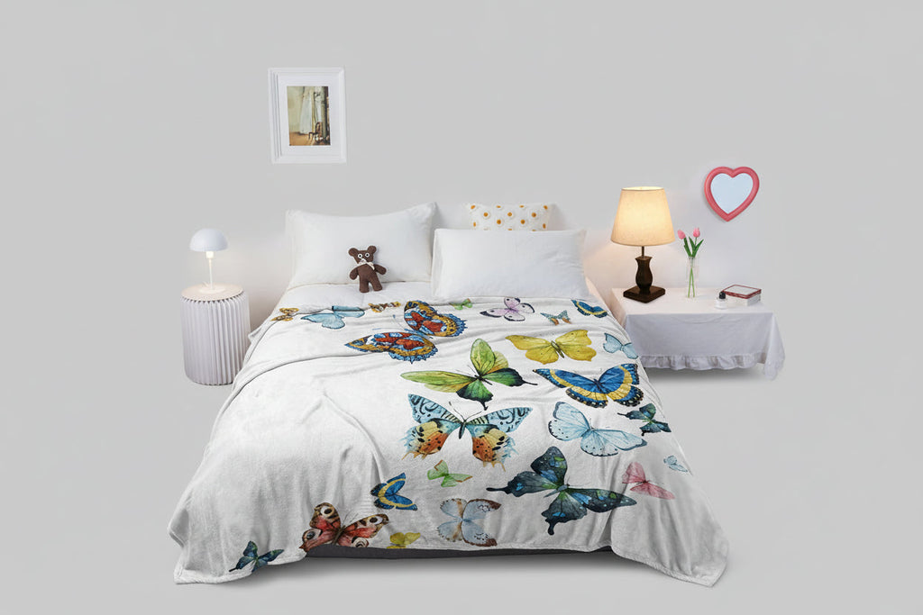 Colorful Butterfly Printed Blanket – Soft Sherpa Fleece Throw Blanket for Couch & Bed