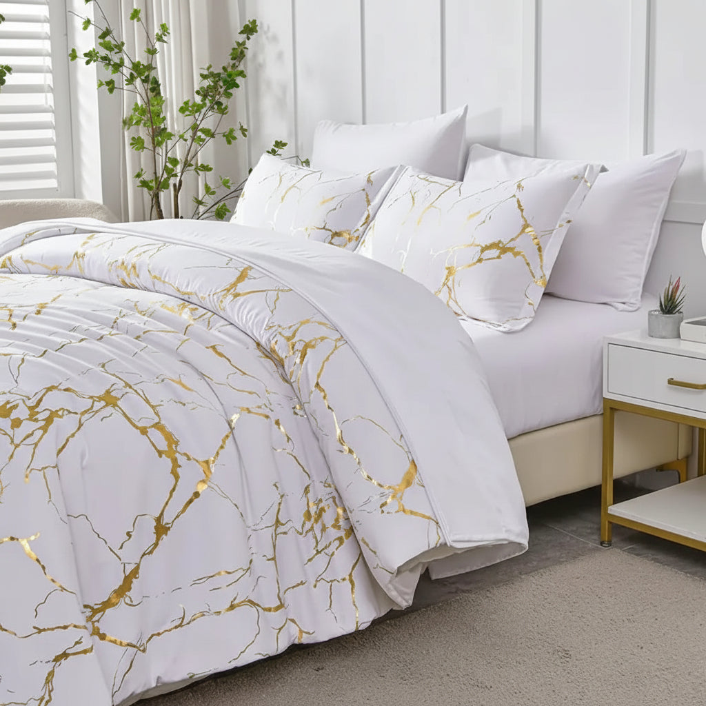 Marble White Duvet Cover Set – Luxury Soft Marble Pattern Bedding Set with Pillowcases