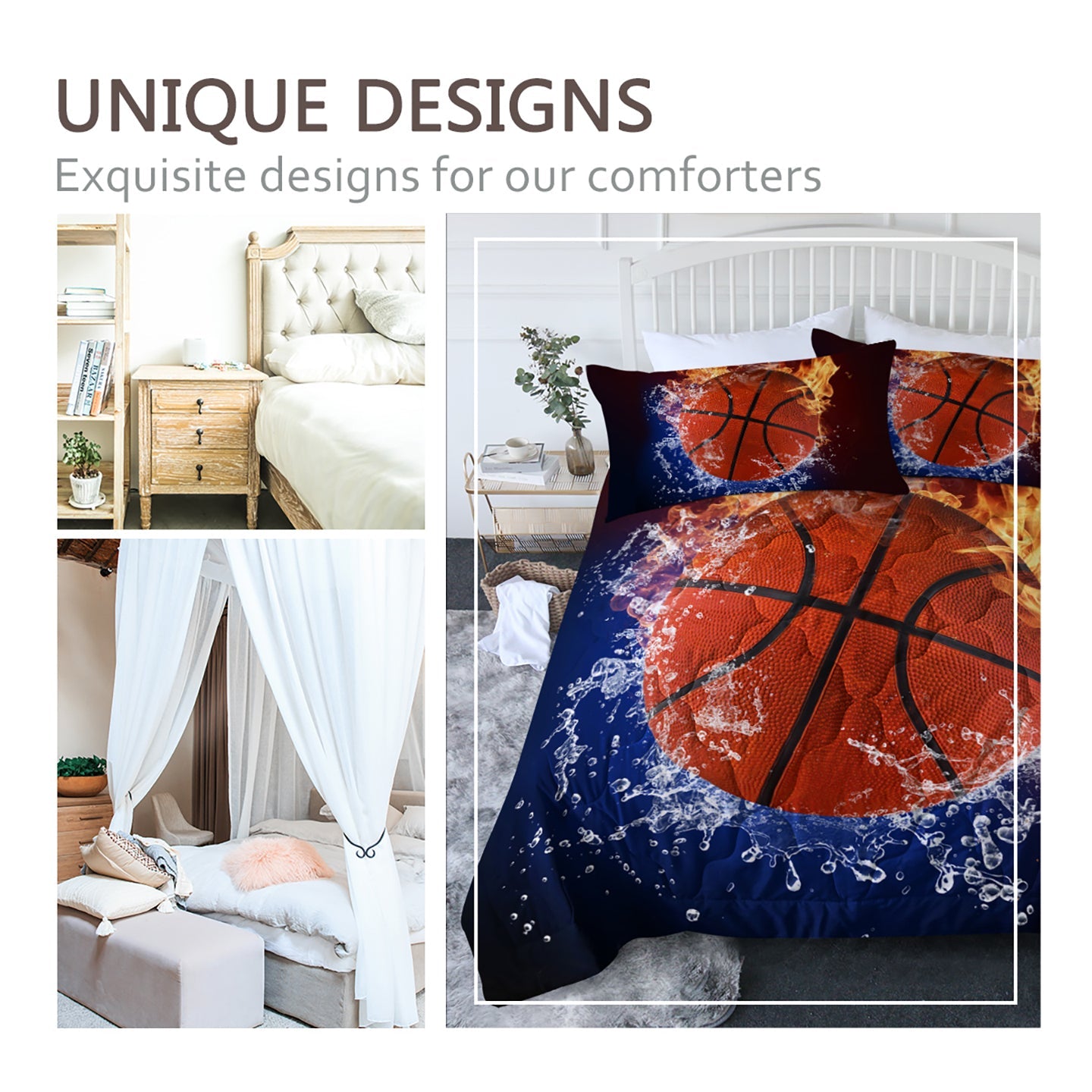 Basketball Bedding Comforter Set 3 Piece Fire Sports Bed Set Full Microfiber