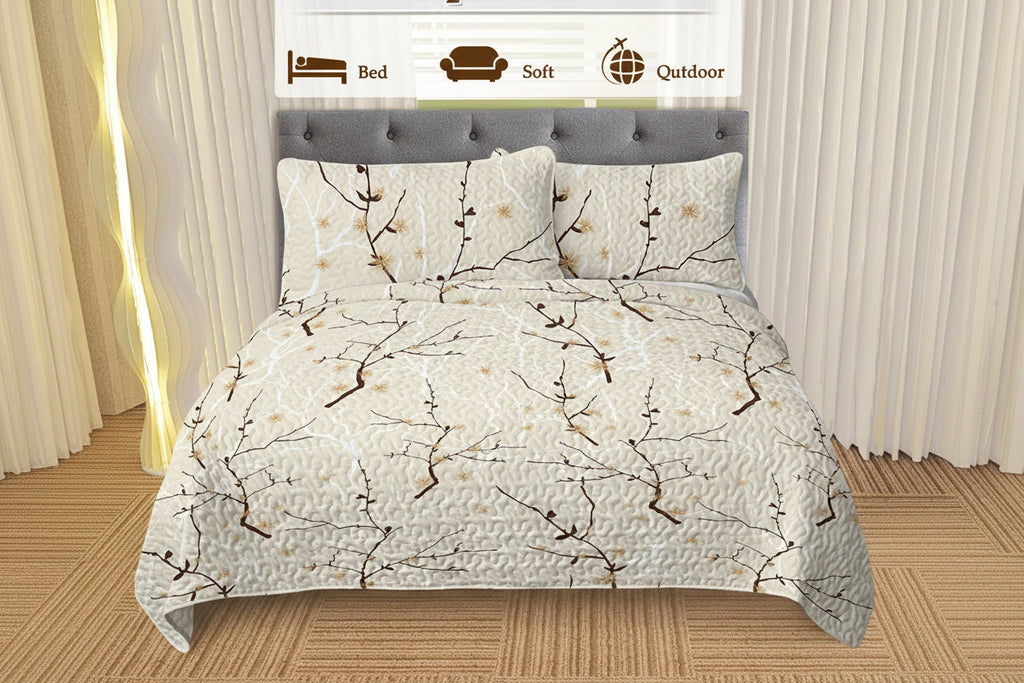 Minimalist Tree Branch Quilt Set – 3 Piece All Season Bedding Set with Pillowcases