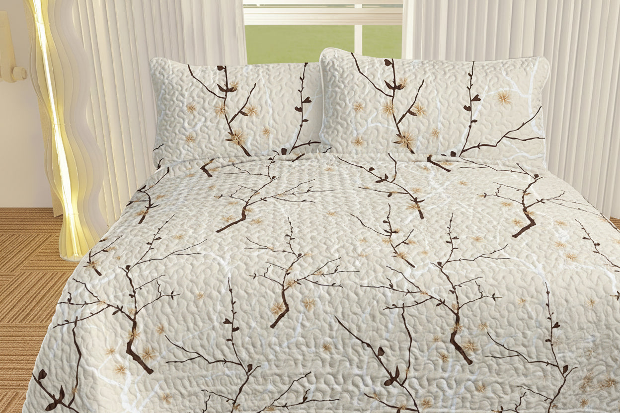 Minimalist Tree Branch Quilt Set – 3 Piece All Season Bedding Set with Pillowcases