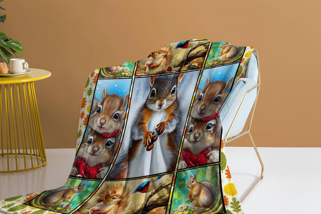 Cute Cartoon Squirrel Printed Blanket – Soft Sherpa Fleece Throw Blanket for Couch & Bed