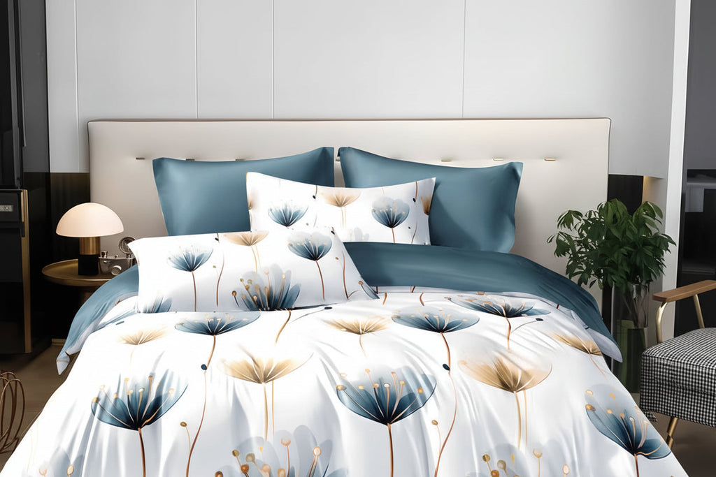 Blue and White Floral Duvet Cover Set – 3 Piece Microfiber Bedding Set with Pillowcases Twin Full Queen King