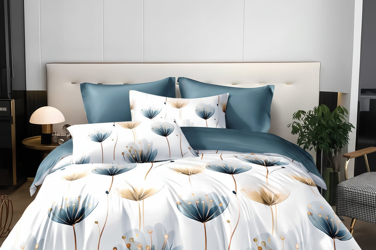 Blue and White Floral Duvet Cover Set – 3 Piece Microfiber Bedding Set with Pillowcases Twin Full Queen King