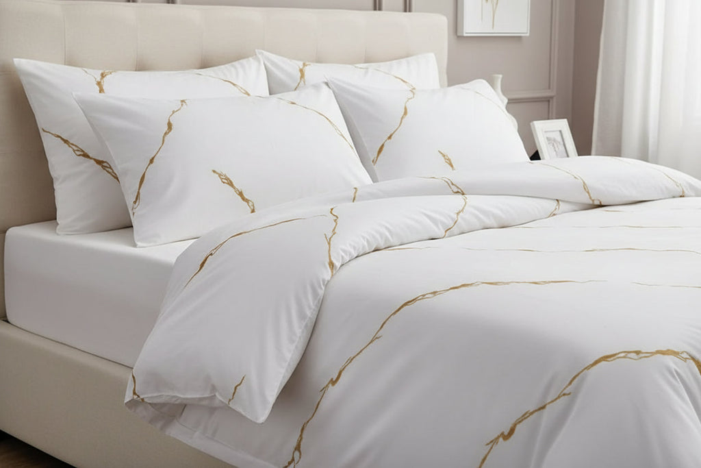 Marble White Duvet Cover Set – Luxury Soft Marble Pattern Bedding Set with Pillowcases