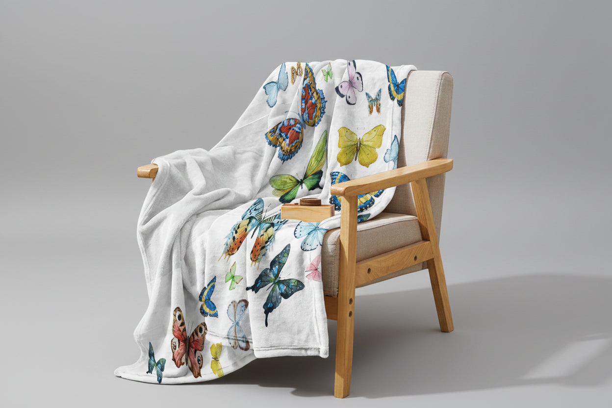 Colorful Butterfly Printed Blanket – Soft Sherpa Fleece Throw Blanket for Couch & Bed