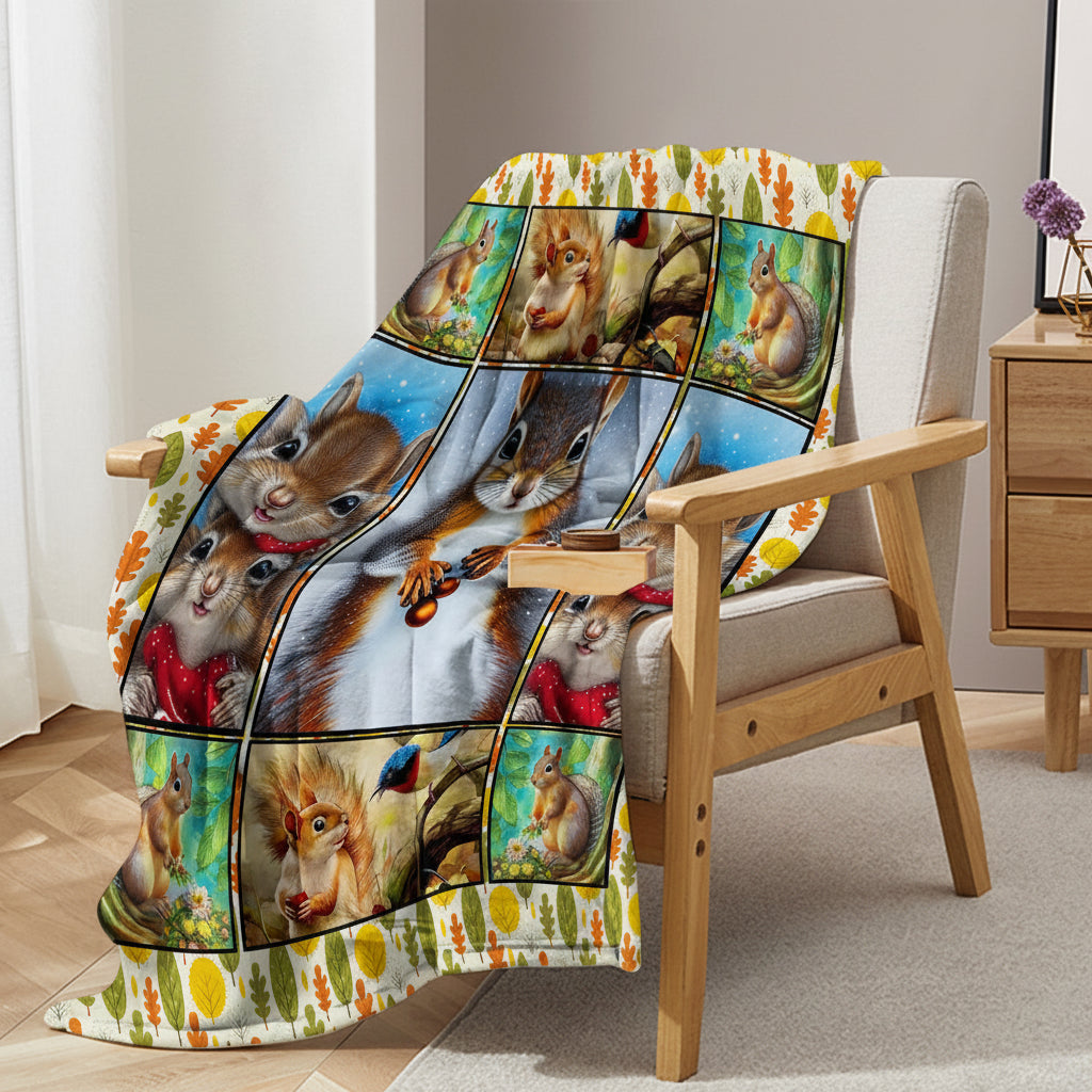 Cute Cartoon Squirrel Printed Blanket – Soft Sherpa Fleece Throw Blanket for Couch & Bed