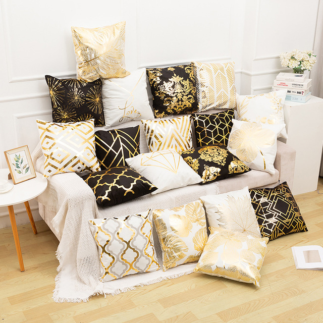 White and Gold Decorative Pillow Covers – Elegant Throw Cushion Covers 45x45cm