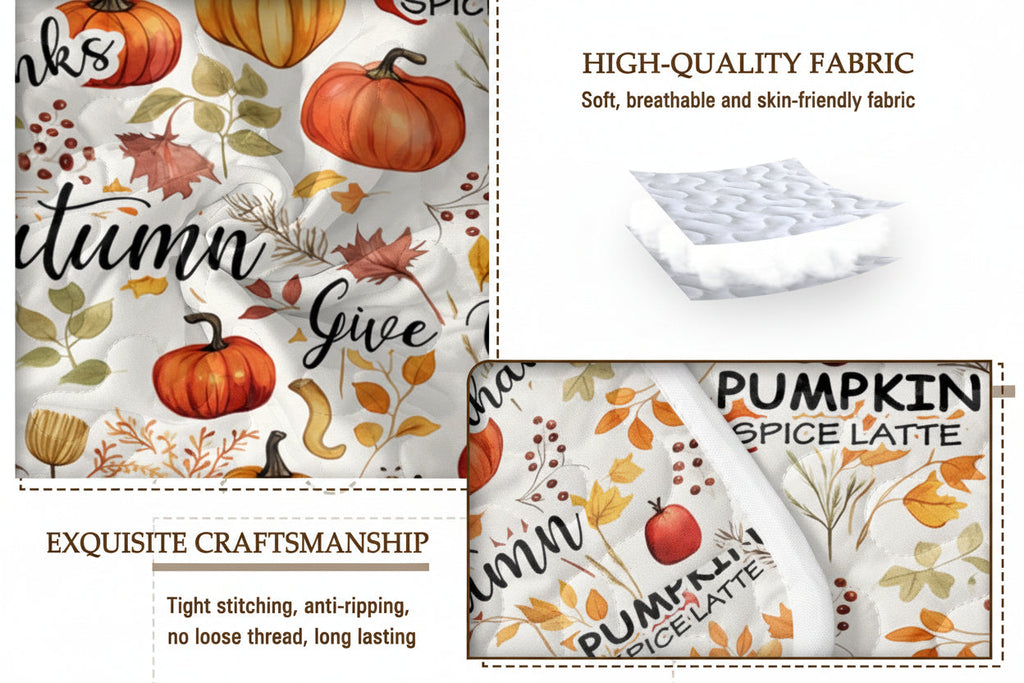 Pumpkin Autumn Leaves Quilt Set – 3 Piece All Season Bedding Set with Pillowcases