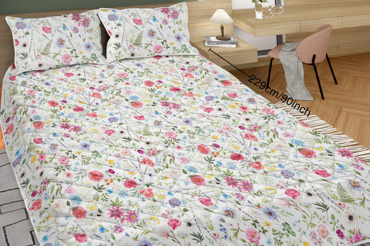 Red Floral Quilt Set – 3 Piece Microfiber Botanical Bedspread Coverlet Bedding Set Twin Full Queen King