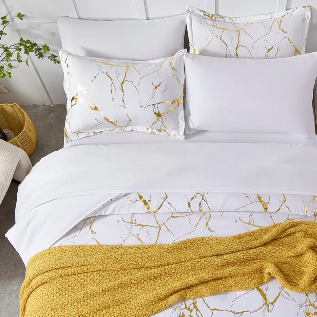 Marble White Duvet Cover Set – Luxury Soft Marble Pattern Bedding Set with Pillowcases