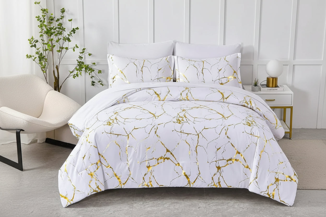 Marble White Duvet Cover Set – Luxury Soft Marble Pattern Bedding Set with Pillowcases