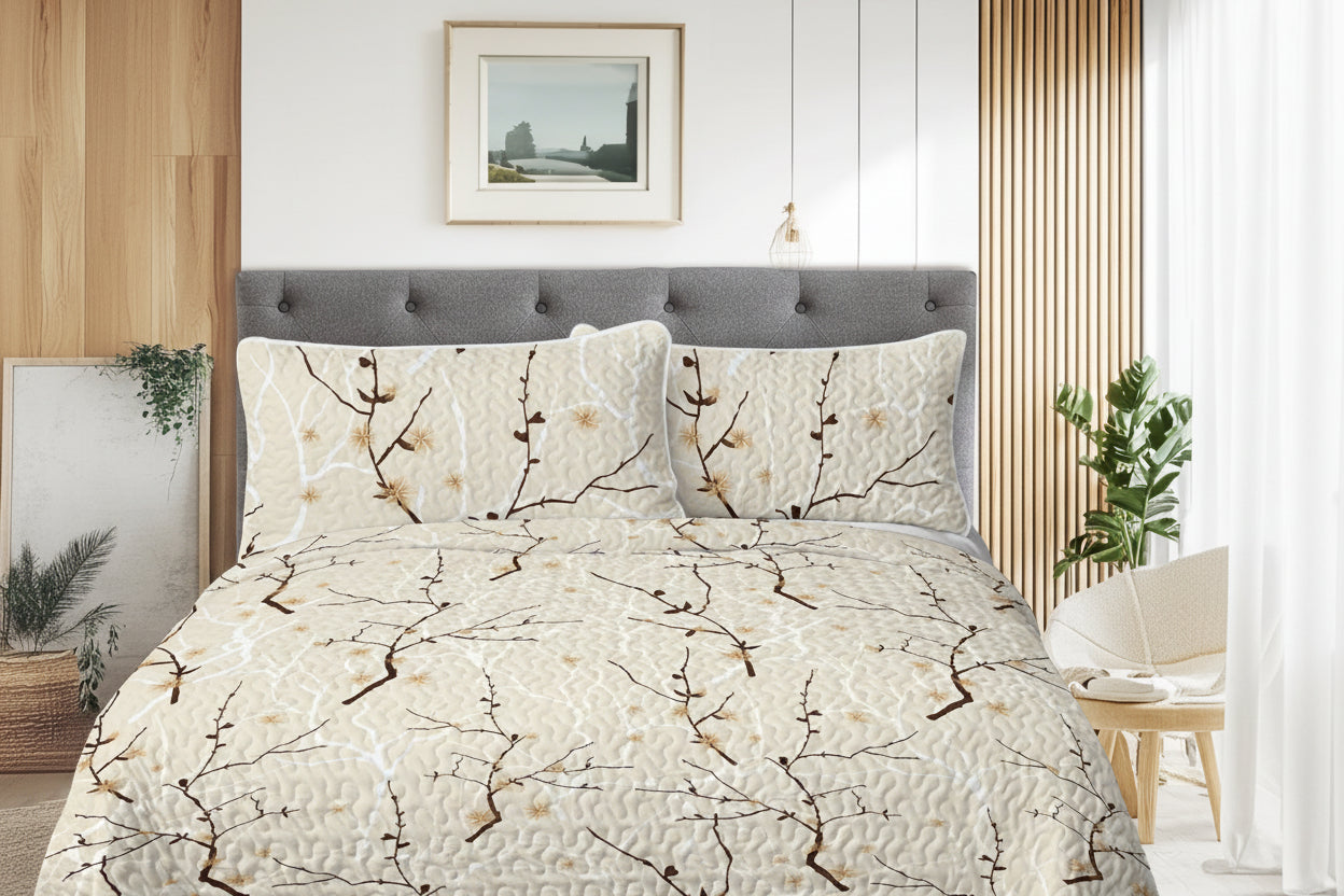 Minimalist Tree Branch Quilt Set – 3 Piece All Season Bedding Set with Pillowcases