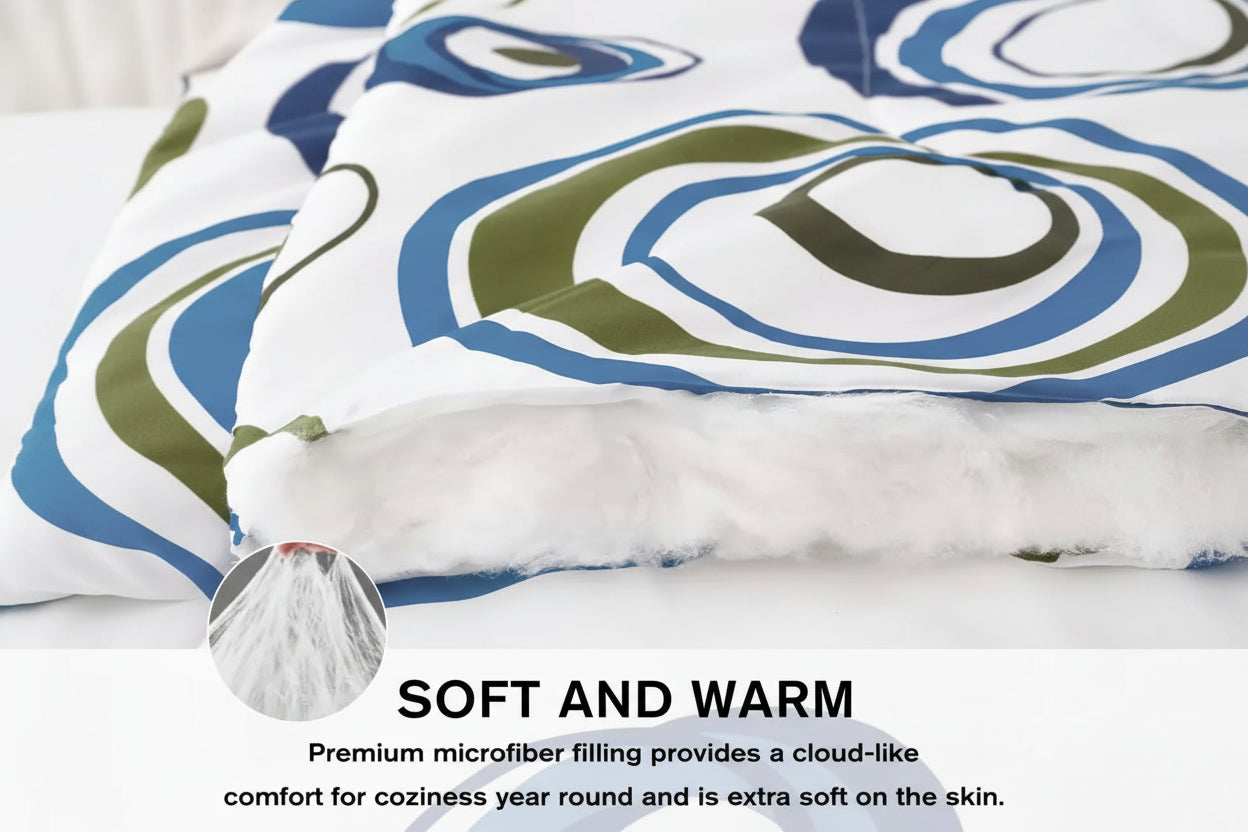 Urban Aura Quilt Set 3-Piece – Modern Blue and Green Circular Pattern Bedding Set with Pillowcases