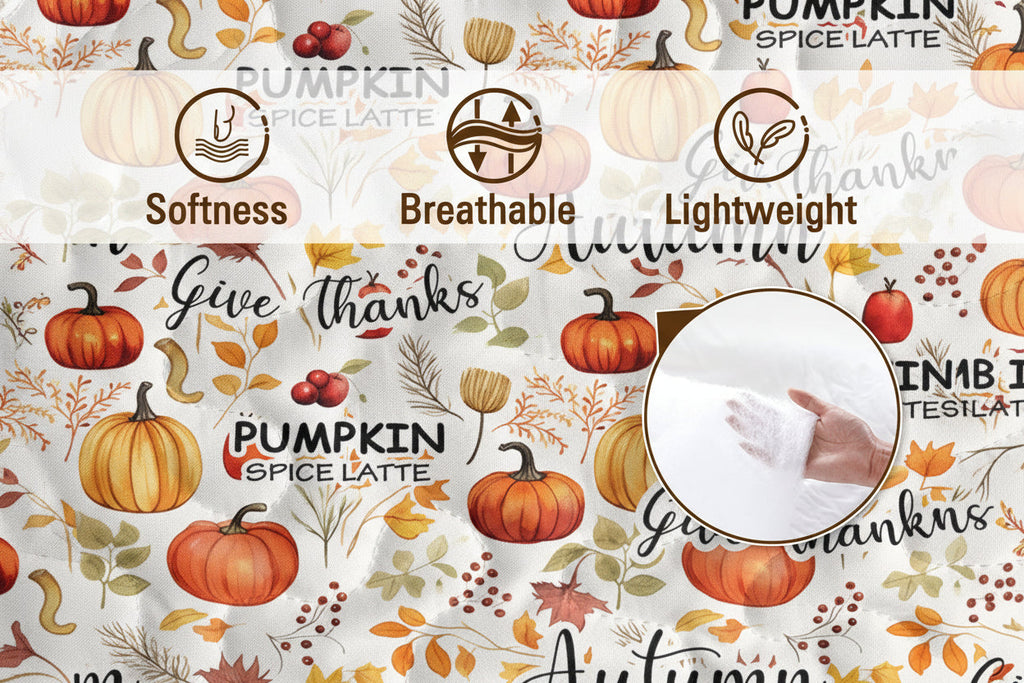 Pumpkin Autumn Leaves Quilt Set – 3 Piece All Season Bedding Set with Pillowcases
