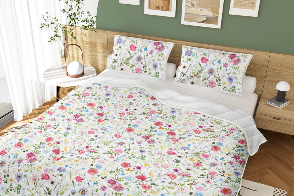 Red Floral Quilt Set – 3 Piece Microfiber Botanical Bedspread Coverlet Bedding Set Twin Full Queen King
