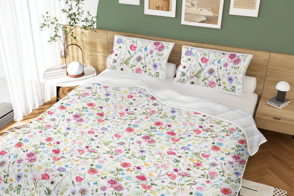 Red Floral Quilt Set – 3 Piece Microfiber Botanical Bedspread Coverlet Bedding Set Twin Full Queen King