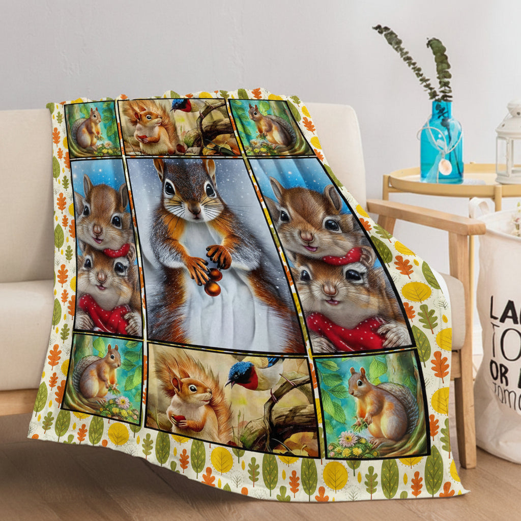 Cute Cartoon Squirrel Printed Blanket – Soft Sherpa Fleece Throw Blanket for Couch & Bed