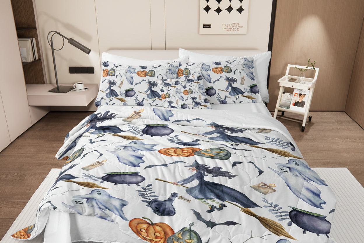 Halloween Witch Comforter Set – 8 Piece Bed in a Bag Bedding Set with Sheets and Pillowcases
