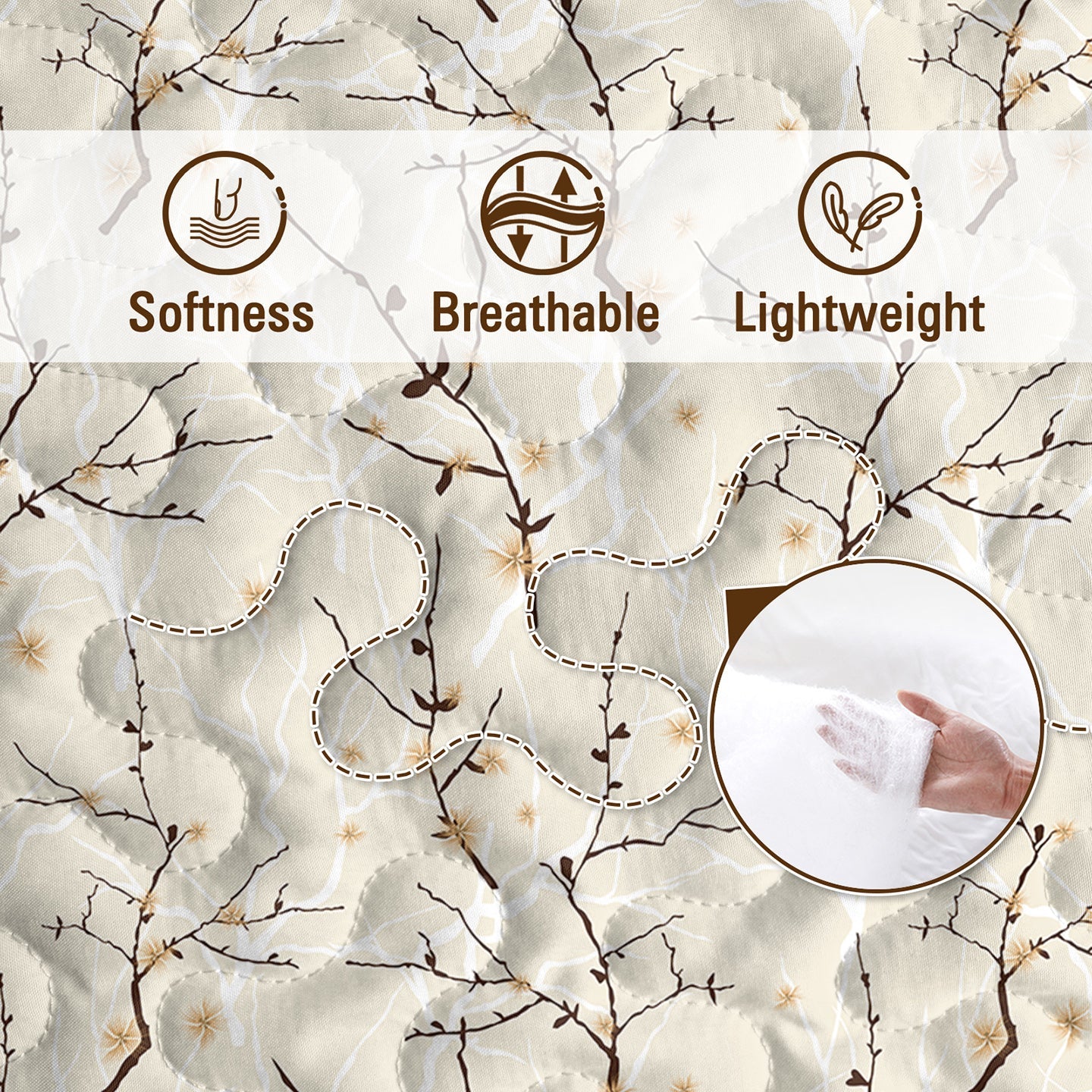 Minimalist Tree Branch Quilt Set – 3 Piece All Season Bedding Set with Pillowcases
