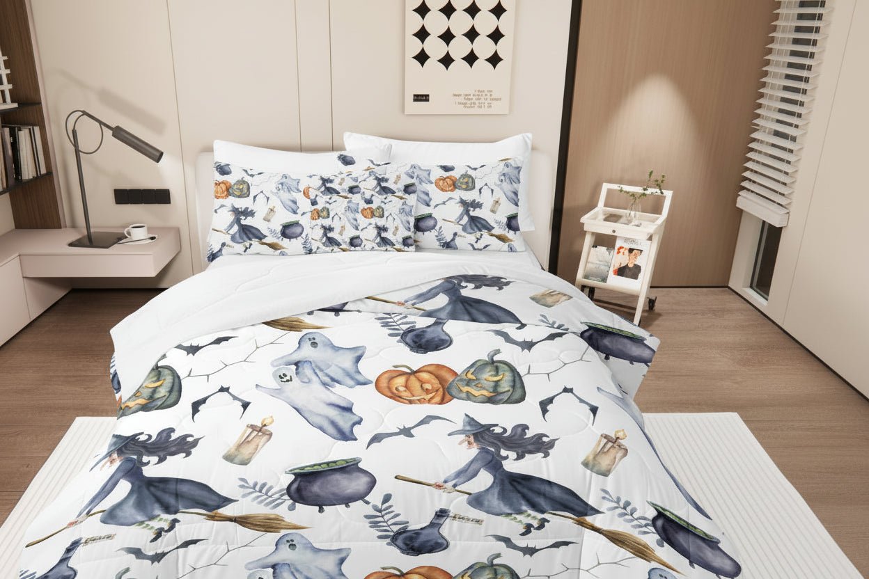 Halloween Witch Comforter Set – 8 Piece Bed in a Bag Bedding Set with Sheets and Pillowcases