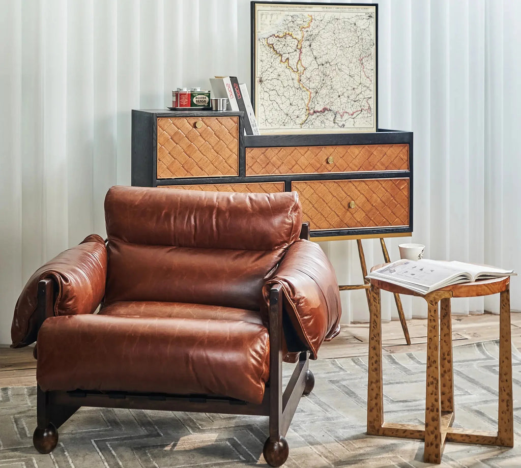 Mercury Cowhide Walnut Sofa Chair