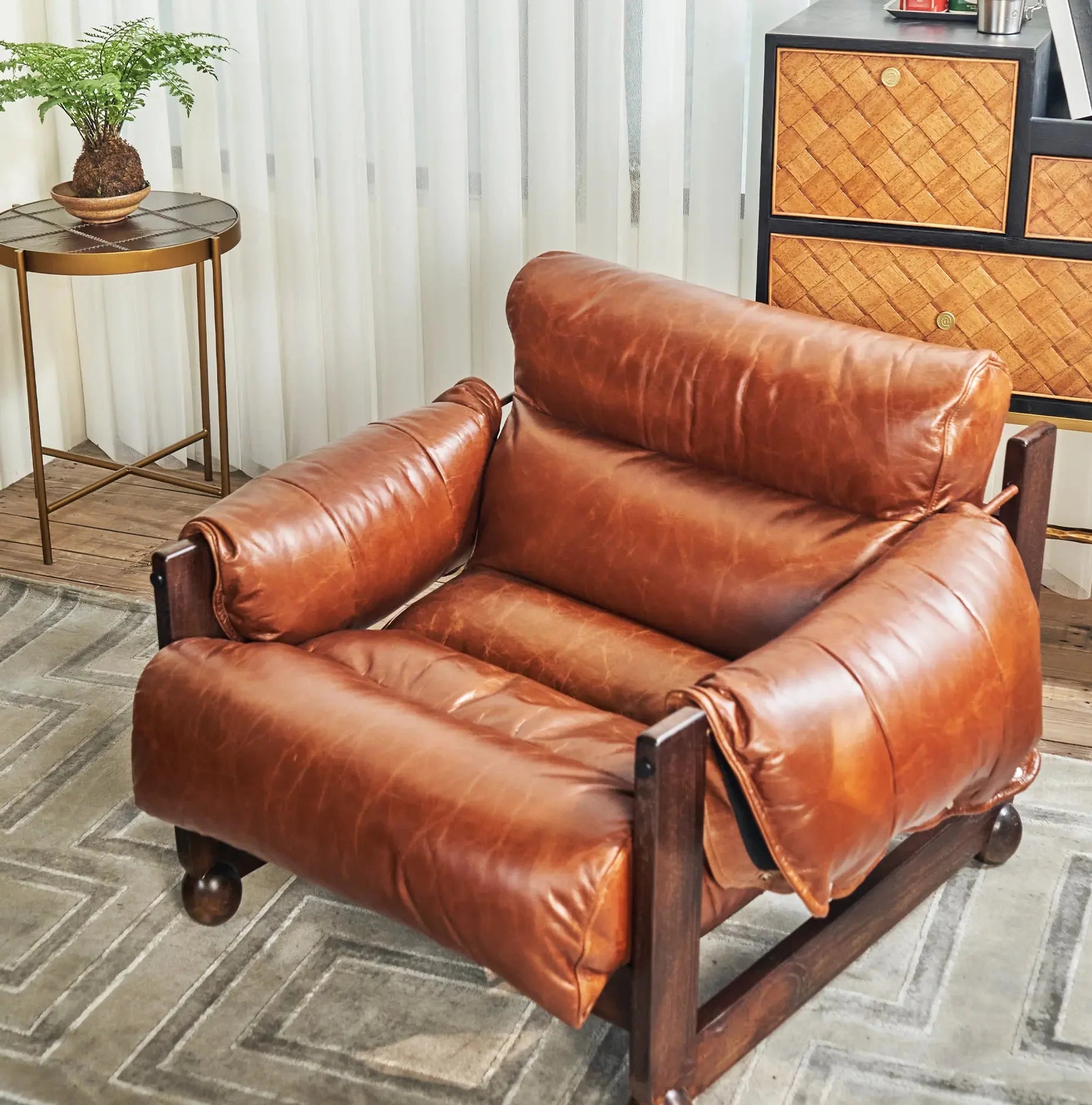 Mercury Cowhide Walnut Sofa Chair