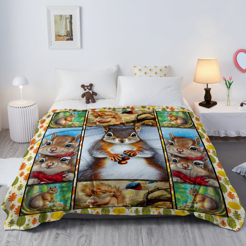 Cute Cartoon Squirrel Printed Blanket – Soft Sherpa Fleece Throw Blanket for Couch & Bed