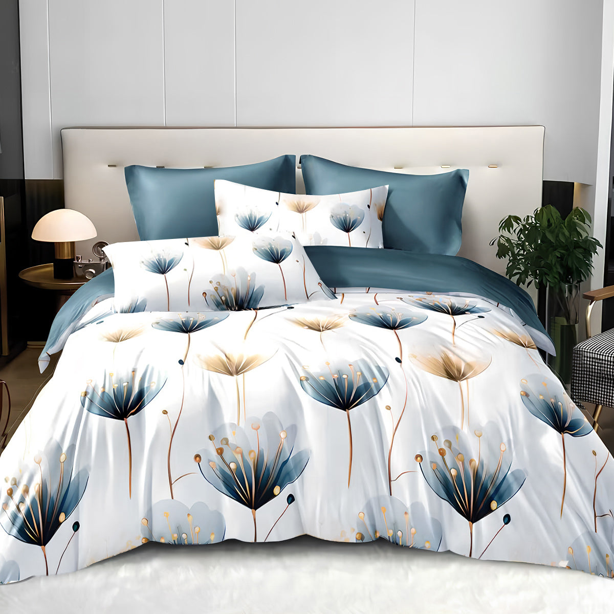 Blue and White Floral Duvet Cover Set – 3 Piece Microfiber Bedding Set with Pillowcases Twin Full Queen King