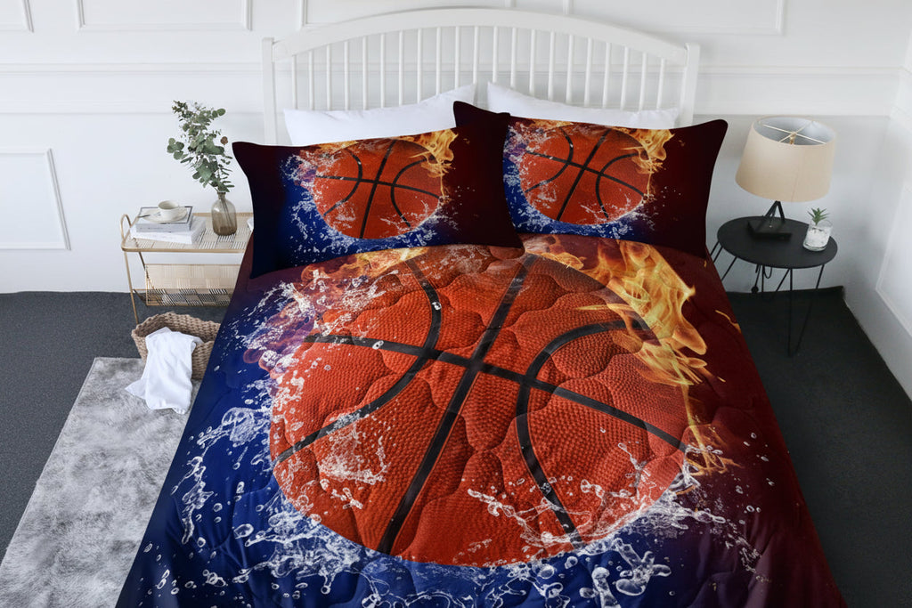Basketball Bedding Comforter Set 3 Piece Fire Sports Bed Set Full Microfiber