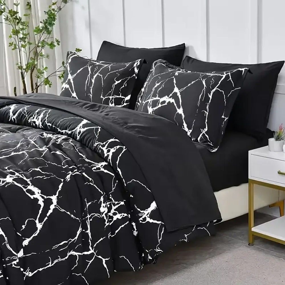 Black Marble Pattern Bed Set Twin Duvet Cover Set Modern Bedding