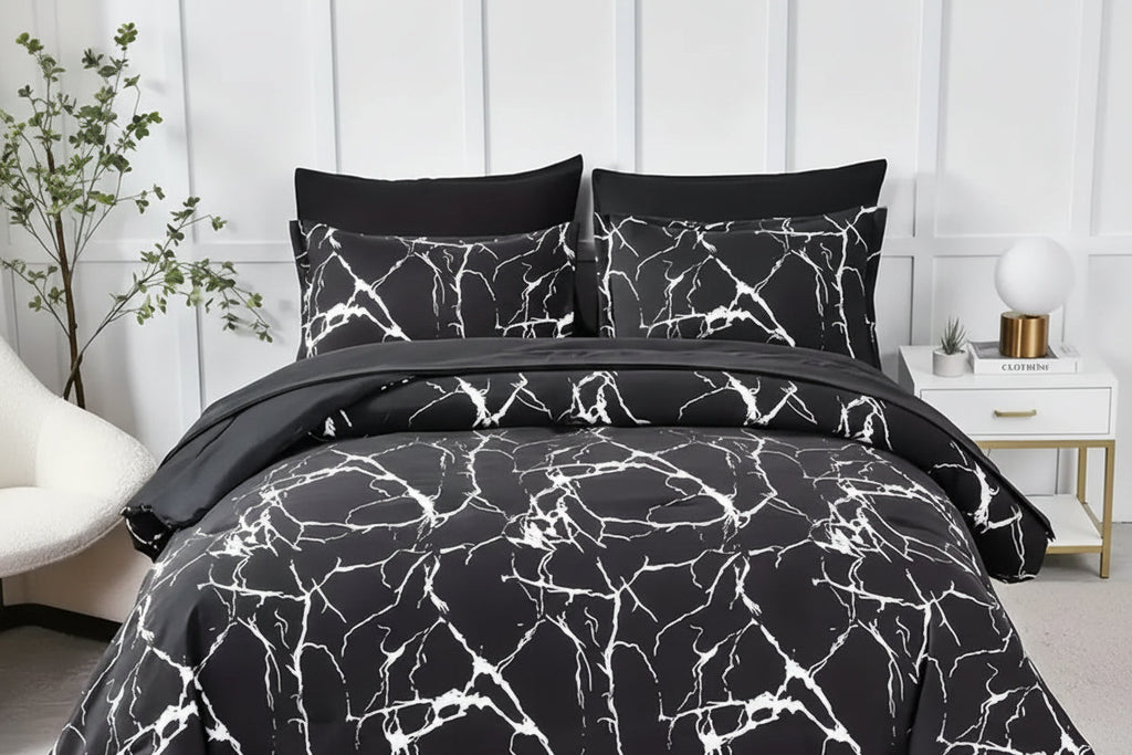 Black Marble Pattern Bed Set Twin Duvet Cover Set Modern Bedding