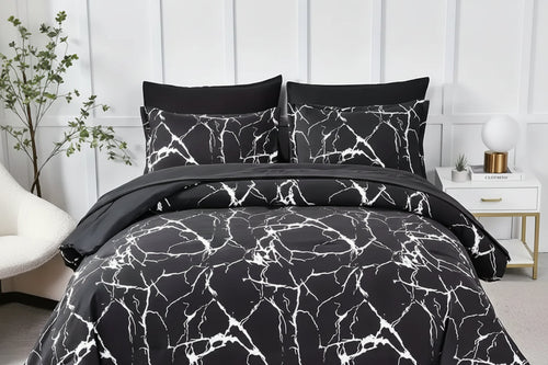 Black Marble Pattern Bed Set Twin Duvet Cover Set Modern Bedding