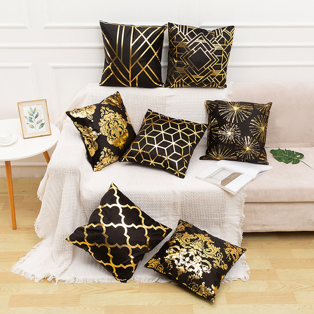 White and Gold Decorative Pillow Covers – Elegant Throw Cushion Covers 45x45cm