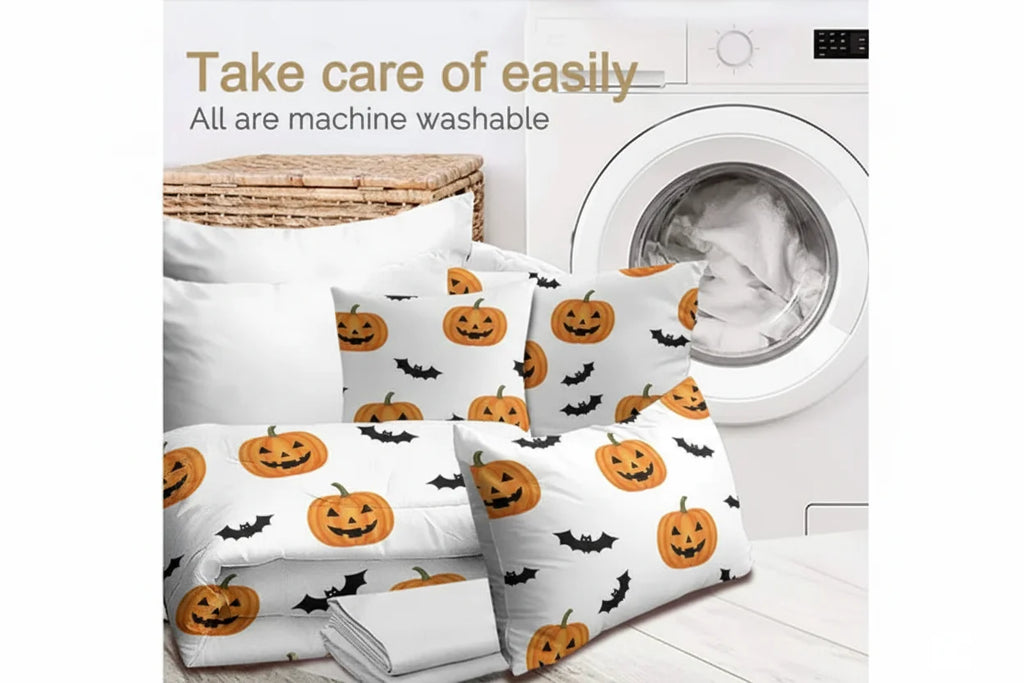 Halloween Witch Comforter Set 8PCS – Bed in a Bag Witch Pattern Bedding Set with Sheets, Pillowcases & Cushion Cover