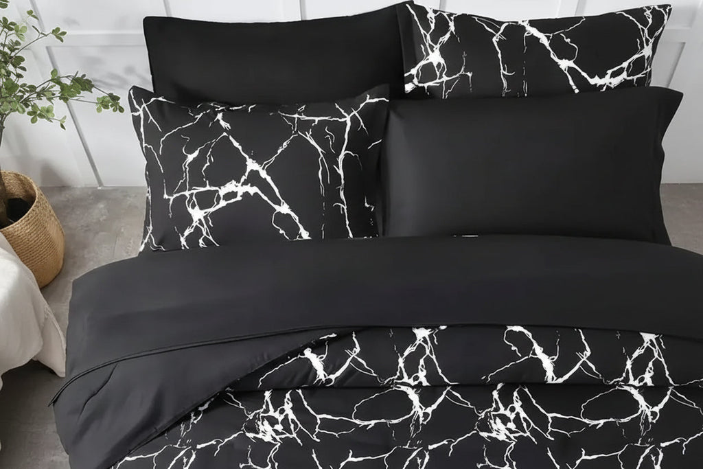 Black Marble Pattern Bed Set Twin Duvet Cover Set Modern Bedding