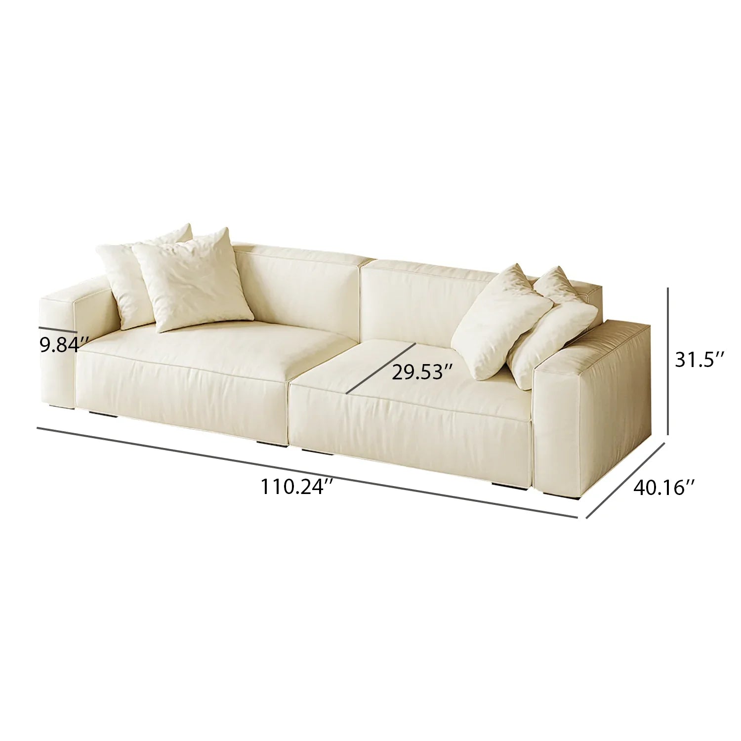 Italian Minimalist Sofa with Full-Grain Leather